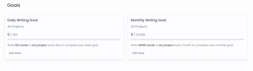 Novlr's writing goals